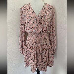 MISSGUIDED Womens Sz 12 Pink Shift Dress Wide Elastic Waist Ruffled Long Sleeve